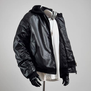 Özel bombacı ceket Zip up kapşonlu erkek ceket rüzgar geçirmez pilili erkekler için DERİ CEKETLER Homme kış ceket - Product Image 5