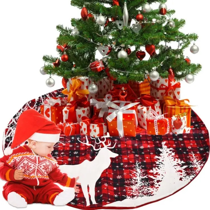 Elk Deer Snowflake Red Black Buffalo Plaid Tree Skirt Cover Reindeer Christmas Tree Skirts