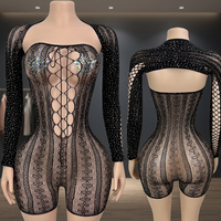 Ensemble barboteuse et châle en résille transparente pour femme, tenue de danse de salon, pole dance, danse exotique et de strip-tease, sexy avec strass