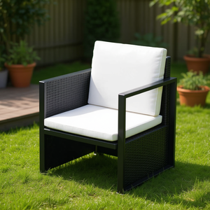 Sillón Cuadrado de Acero Negro con Fundas Extraíbles, Silla de Jardín, Muebles de Exterior, Diseño Contemporáneo - Product Image 2