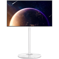 Soporte de TV Moderno Artístico de Acero Aleado Blanco para TV LCD/LED de 32-65 Pulgadas con Base Redonda de Vidrio con Patrón de Mármol, VESA Máxima 400x400