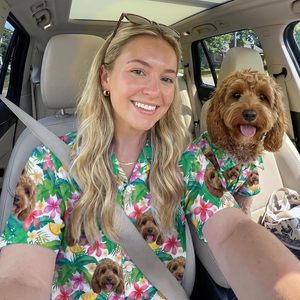 Custom <b>Dog</b> Face Matching Hawaiian Shirt For <b>Men</b> Women Summer Vacation Gift Personalized Pet Photo Design Short Sleeve Red - Product Image 3
