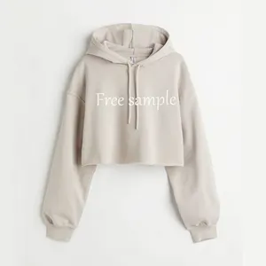 Hochwertiger Drop Shoulder Crop Top Hoodie Neuer trend iger 100% Pima Cotton Fleece Custom Logo Design Hochwertige leere Frauen