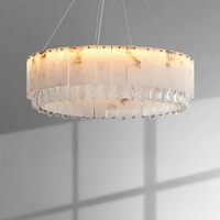Lustre en travertin espagnol entièrement en cuivre MEEROSEE, style français, luxe léger, double hauteur, pour hall, en onyx et cristal, MD88177