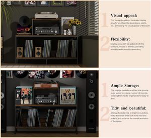 Mobiletto porta giradischi bifacciale con ripiani spaziosi e regolabili, tavolo vintage per giradischi e dischi in vinile - Product Image 4