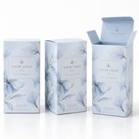 Boîte de parfum cosmétique personnalisée de luxe, bleu clair, fleurs aquarelle, estampage doré, boîte d'emballage en carton pour flacon de parfum ODM