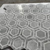 Mosaïque hexagonale en marbre blanc, mosaïque en pierre et acier inoxydable pour murs et sols de salle de bain