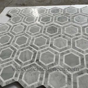 Mosaïque hexagonale en marbre blanc, mosaïque en pierre et acier inoxydable pour murs et sols de salle de bain - Product Image 5