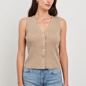 Custom New Arrival Casual Sleeveless Button V Neck Ribbed Knitted Tank Top Knitwear Women Breathable Summer Knit Vest