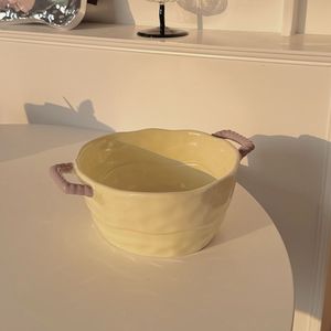 Bol à soupe en céramique à double oreille, style crème, grande capacité, pour usage domestique - Product Image 6