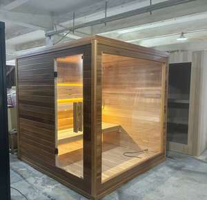 Роскошная уличная электрическая паровая сауна-джакузи из красного кедра, сборная кабина из массива дерева для спа, на 2 человека, 6 кВт, для современной виллы, квартиры, для релаксации - Product Image 6