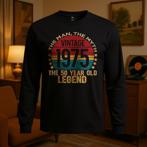 Chemise d'anniversaire Vintage Legend 1975 pour adulte, noire, petite taille, manches courtes, coton et polyester - Product Image 3