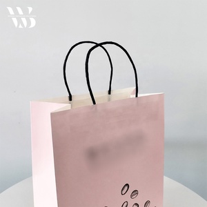Wholesale High Quality Food Grade Eco Friendly Light <strong>Pink</strong> Coffee <strong>Bean</strong> Print Paper Gift <strong>Bags</strong> With Black Twisted Handles - Product Image 3