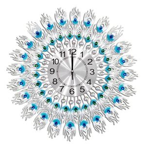 Peacock <b>Wall</b> <b>Clock</b> Silent Quartz Battery Powered Metal Round Face Decorative <b>Living</b> <b>Room</b> Hanging <b>Clock</b> - Product Image 2