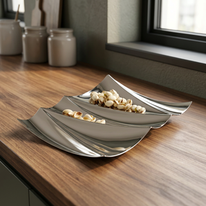 Juego de 3 bandejas de servir de cerámica blanca moderna, diseño curvo elegante, aptas para lavavajillas, para uso doméstico - Product Image 6