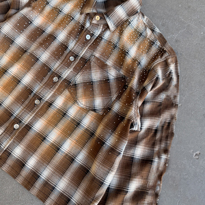 Nieuwe mode op maat gemaakte lange mouwen 100% katoenen overhemdjas met drukknopen en strass steentjes - Product Image 2