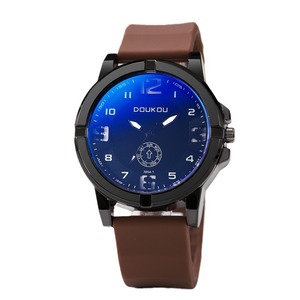 Montre ronde pour hommes, <span class=keywords><strong>grand</strong></span> cadran, chiffres arabes, montre-bracelet à Quartz, bracelet en alliage et Silicone, cadeau de Sport pour étudiants - Product Image 5