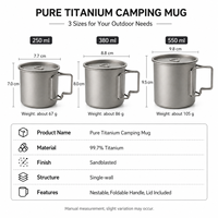 Mug de camping ultraléger en titane pur, paroi simple, 250-550 ml, résistant à la corrosion, tasse à café ou à thé d'extérieur avec poignée pliable