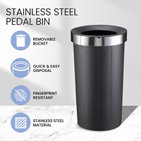 JILI Poubelle de 65l en acier inoxydable à nettoyage facile avec seau amovible et couvercle pivotant équilibré