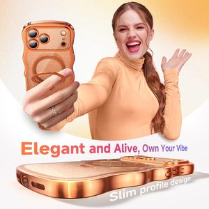 Coque pour 17 Pro avec support magnétique rotatif à <span class=keywords><strong>360</strong></span>°, design ondulé scintillant, 1 protection d'écran incluse, coque de téléphone transparente brillante et mignonne pour - Product Image 6