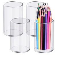 Porte-stylos rond transparent en acrylique personnalisé pour bureau, rangement de pinceaux cosmétiques et de crayons, organiseur de papeterie pour bureau