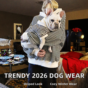 Hoodie Anjing Bergaris Musim Dingin Desain Terbaru 2026 Grosir Trendi, Pakaian Kasual Serasi untuk Bulldog Prancis dan Pemiliknya XS Klasik 100% - Product Image 2