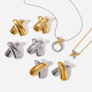 X Necklace Set Stainless Steel Jewelry For Women Party Fashion Jewelry Set Cross Shape Line Design Elegant European Style - Product Image 1