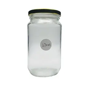 Forma redonda 370 ml mel frasco de vidro de alimentos com tampa de metal