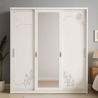 Armoire de chambre à coucher en acier métallique avec porte coulissante miroir moderne, placard à vêtements à 3 portes, grand rangement, almirah avec motif personnalisé