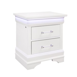 Charleston White Nightstand With Led Light 2 Drawer Storage <b>Bedroom</b> Furniture - Product Image 2