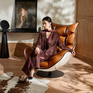 <span class=keywords><strong>Fauteuil</strong></span> <span class=keywords><strong>pivotant</strong></span> en cuir véritable avec <span class=keywords><strong>coque</strong></span> sculptée pour salon et salle de séjour - Product Image 3