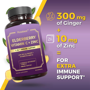 ローズベスト中国工場製 天然5 in 1免疫サポートハーブサプリメント 1000mg エルダーベリーエキスカプセル（生姜エキス配合） - Product Image 4