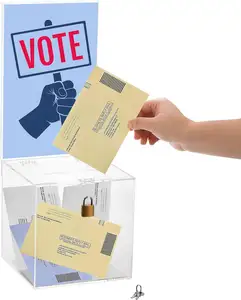 잠금 및 사인 홀더가있는 정사각형 아크릴 기부 상자 7x7x7 인치 명확한 제안 상자 투표함
