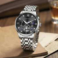 Montre à quartz pour homme, phase de lune, chronographe, bracelet en acier inoxydable, cadran romain avec strass, étanche, montre de sport pour affaires, cadeau