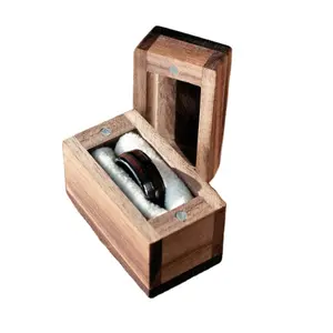 공장 도매 선물 나무 반지 상자 트리플 플립 잡초 수제 호두 작은 디자인 현대