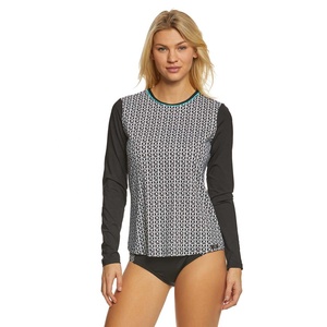 Maillot de bain une pièce réversible éco-responsable à manches longues et imprimé numérique pour femmes grandes tailles avec bretelles en V - Product Image 1