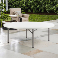 Table ronde pliable en plastique HDPE blanc parfait, moulée par soufflage, pour mariages, fêtes, événements, banquets et repas en extérieur