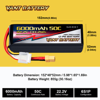 Batterie FPV Vant, batterie de drone 6S 22.2V 6000mAh 50C, batterie Lipo RC avec XT60 pour drone FPV, UAV