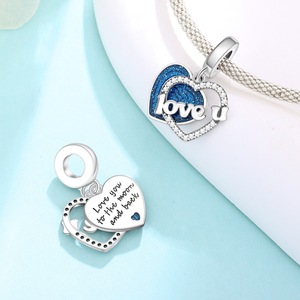 Copper Heart <b>Charm</b> Dangle Bead Love Lock Key Enamel CZ Jewelry Fit Bracelet Women Valentine's Day Gift - Product Image 4