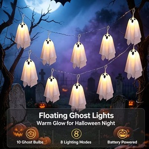 Guirlandes lumineuses fantômes, décorations d'Halloween, lumières féériques imperméables à piles pour la décoration de fête et de jardin - Product Image 3