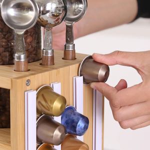 Organisateur de thé et de café multifonctionnel de luxe en bambou, distributeur de café pour comptoir avec des contenants en verre et un tiroir pour sachets de thé - Product Image 3