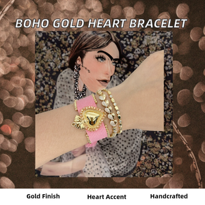 Bracelet unisexe tendance en macramé de style bohème avec pendentif en forme de cœur en laiton tissé et perles, plaqué or, vente en gros - Product Image 2