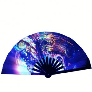 <b>Large</b> 33cm Rave Hand <b>Fan</b> Bamboo with Painted Decoration for Home Business or Promotional Gift Handmade Souvenir - Product Image 1