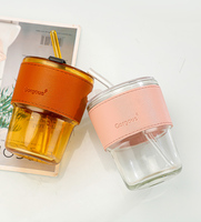 Mug à café portable en verre transparent coloré à double paroi de 400 ml, anti-fuite, plaqué or, personnalisable, avec paille et couvercle – Vente en gros