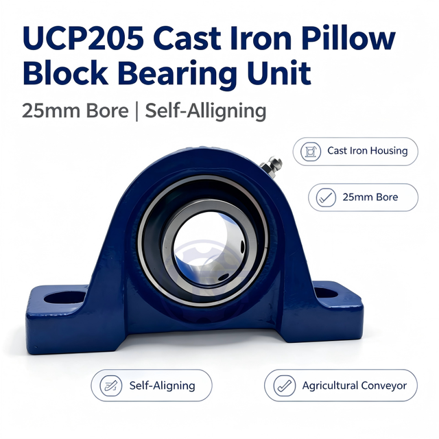 UCP205 Cast Iron Pillow Block Bearing Unit 25mm | Agricultural Conveyor Use | Self-Aligning | Wholesale Bulk Bearing