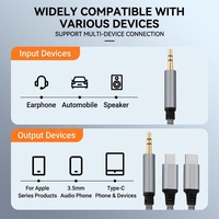 Câble audio auxiliaire Justlink 3-en-1 3,5 mm vers Type-C tressé HiFi stéréo pour haut-parleur de voiture, téléphone, iPhone