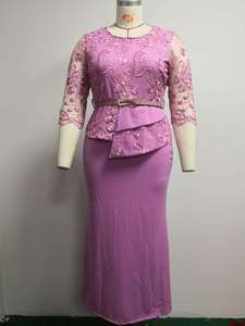 Maxi abito Casual Vintage con stampa floreale ricamato per taglie forti africano abito <span class=keywords><strong>da</strong></span> <span class=keywords><strong>sera</strong></span> alto con decorazione in pizzo corto - Product Image 5