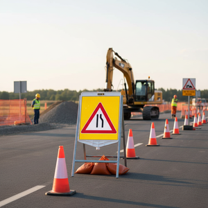 Double-Sided Printed Reflective Traffic Sign Right-Narrowing Road Rectangular Folding Aluminium <b>Safety</b> Sign for <b>Roadway</b> Use - Product Image 3