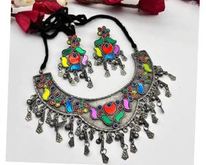 New arrival Stylish Quartz Jewelry Set Latest <b>Silver</b> Plated Multi-Color Necklace and Earrings Fashionable Weddings Wear set - Product Image 5