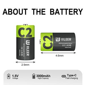 Baterías Recargables C IILEER de Buena Calidad, 1200 Ciclos, 1.5V 3000mAh 4995mWh, Batería de Iones de Litio Cilíndrica - Product Image 3